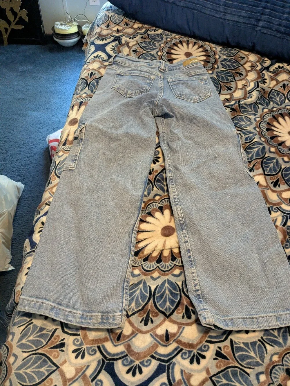 Light Blue kids Cargo Jeans - Casual Wide Leg